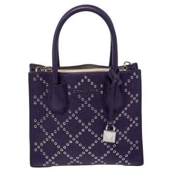 Pre Owned Michael Kors Purple Leather Mini Mercer Tote