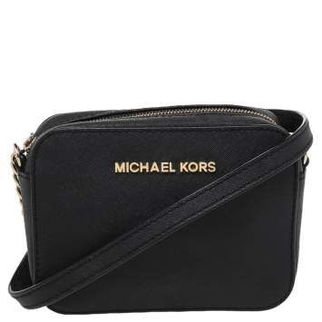 Pre Owned Michael Kors Black Leather Mini Jet Set Crossbody Bag