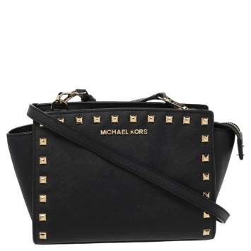 Pre Owned Michael Kors Black Studded Saffiano Leather Selma Crossbody Bag