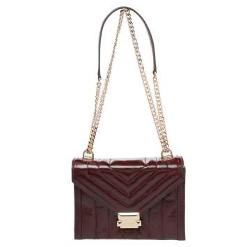 Pre Owned Michael Kors Burgundy Quilted Leather Flap Shoulder Bag