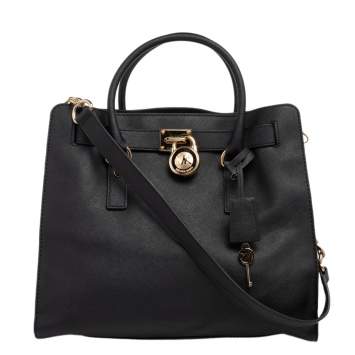 Pre Owned Michael Kors Black Leather Hamilton Tote 