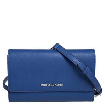 Pre Owned MICHAEL Kors Blue Leather Jet Set Travel 3in1 Crossbody Bag