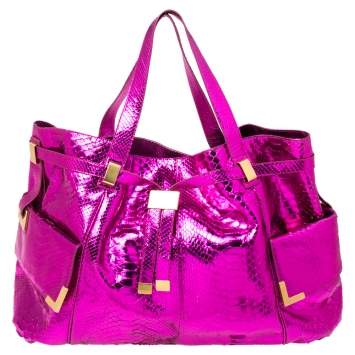 Pre Owned  Michael Kors Metallic Pink Python Embossed Beverly Shoulder Bag