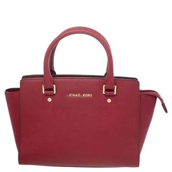Pre Owned MICHAEL Michael Kors Red Leather Medium Selma Satchel