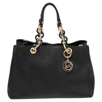 Pre Owned MICHAEL Michael Kors Black Leather Medium Cynthia Tote