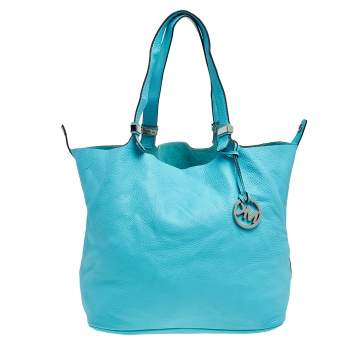 Pre Owned Michael Kors Aqua Blue Leather Large Colgate Grab Tote