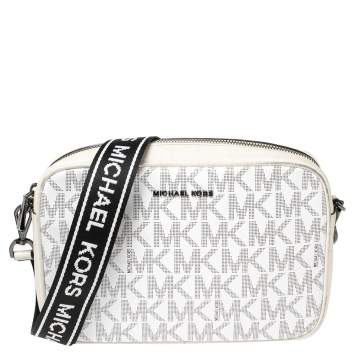 Pre Owned Micheal Kors White Signature Patent Leather and Leather Crossbody Bag