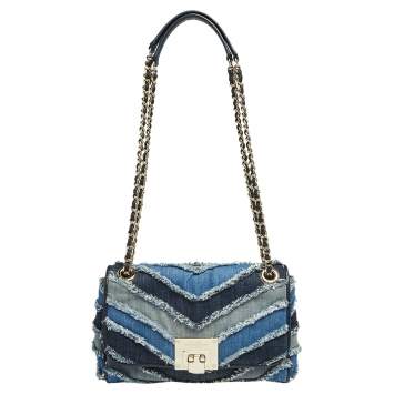 Pre Owned Michael Kors Blue Denim and Leather Trim Medium Vivianne Shoulder Bag