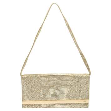 Pre Owned MICHAEL Michael Kors Metallic Gold Croc Embossed Leather Tilda Clutch