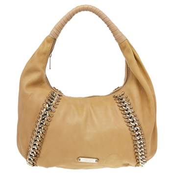 Pre Owned Michael Kors Beige Leather ID Chain Hobo