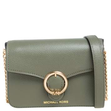 Pre Owned Michael Kors Army Green Leather Small Wanda Shoulder Bag