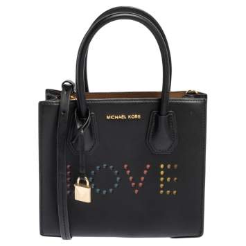 Pre Owned Michael Kors Black Leather Mini Mercer Love Tote