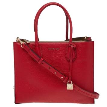 Pre Owned Michael Kors Red Leather Large Mercer Tote