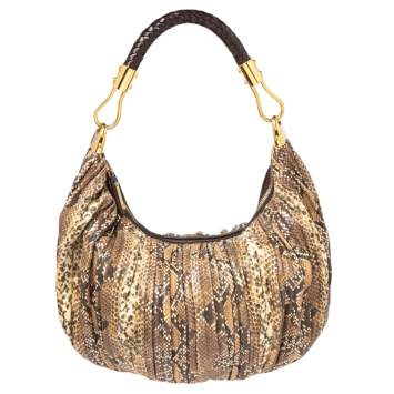 Pre Owned Michael Kors Brown Python Embossed Leather Skorpios Hobo