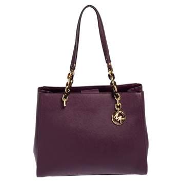 Pre Owned Michael Kors Purple Leather Sofia Tote
