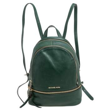 Pre Owned Michael Kors Green Leather Rhea Zip Backpack