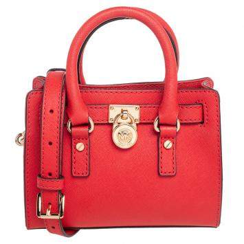 Pre Owned Michael Kors Red Saffiano Leather Mini Hamilton Crossbody Bag