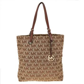 Pre Owned Michael Kors Beige/Brown Signature Canvas Tote