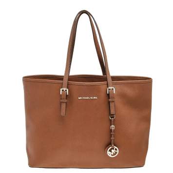 Pre Owned Michael Kors Brown Leather Large Jet Set Travel Tote