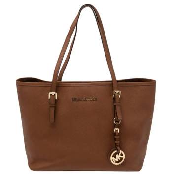 Pre Owned Michael Kors Brown Leather Jet Set Tote