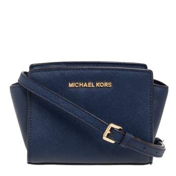 Pre Owned Michael Kors Navy Blue Leather Mini Selma Crossbody Bag