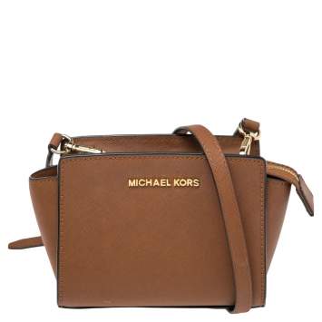 Pre Owned Michael Kors Brown Leather Mini Selma Crossbody Bag