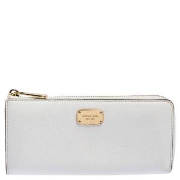 Pre Owned Michael Kors Off White Leather Zip Continental Wallet