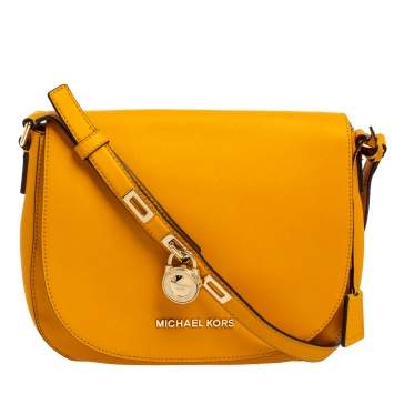 Pre Owned Michael Kors Mustard Yellow Leather Hamilton Crossbody Bag