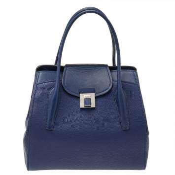 Pre Owned Michael Kors Navy Blue Leather Bancroft Satchel
