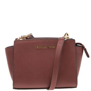 Pre Owned Michael Kors Maroon Leather Mini Selma Crossbody Bag