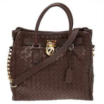 Pre Owned MICHAEL Michael Kors Brown Woven Leather Hamilton Tote