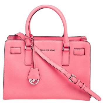 Pre Owned MICHAEL Michael Kors Neon Pink Saffiano Leather Dillon Tote