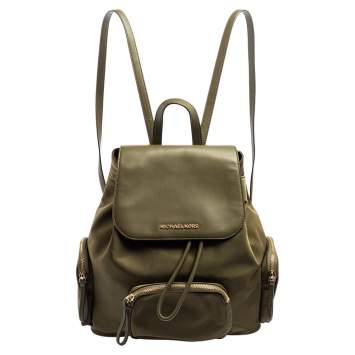 Pre Owned Michael Kors Military Green Nylon and Leather Medium Cargo Abbey Backpack