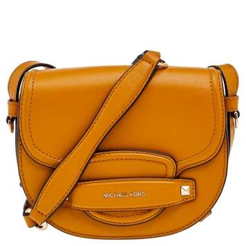 Pre Owned Michael Kors Mustard Leather Small Cary Saddle Bag