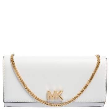 Pre Owned Michael Kors White Leather Mott Chain Clutch