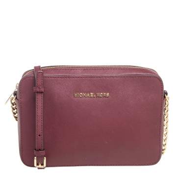 Pre Owned Michael Kors Burgundy Leather Camera Crossbody Bag
