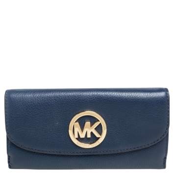 Pre Owned Michael Kors Navy Blue Leather Flap Continental Wallet