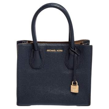 Pre Owned Michael Kors Blue Leather Mini Mercer Tote