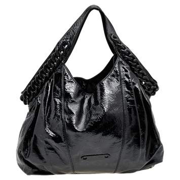 Pre Owned Michael Kors Black Patent Leather Chain Hobo