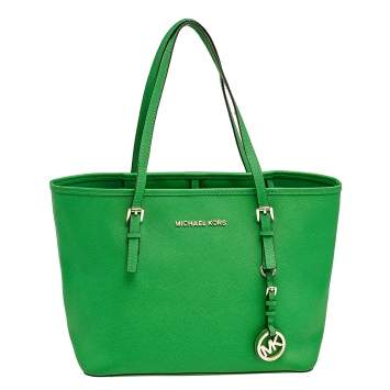 Pre Owned Michael Kors Green Leather Small Jet Set Travel Tote