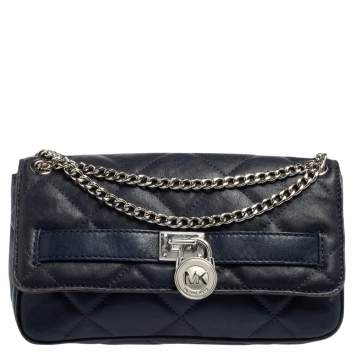 Pre Owned Michael Kors Navy Blue Quilted Leather Hamilton Chain Shoulder Bag