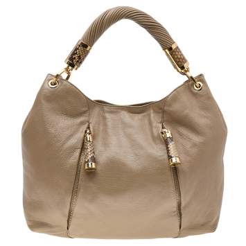 Pre Owned Michael Kors Beige Python and Leather Tonne Hobo