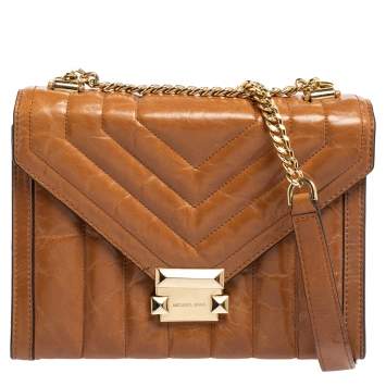 Pre Owned Michael Kors Tan Quilted Leather Whitney Shoulder Bag