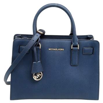 Pre Owned Michael Kors Blue Leather Medium East West Dillon Tote