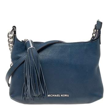 Pre Owned Michael Kors Navy Blue Leather Bedford Tassel Crossbody Bag