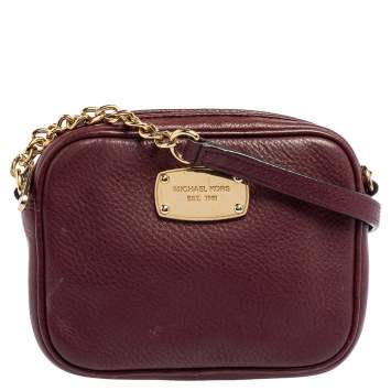 Pre Owned Michael Kors Burgundy Leather Camera Crossbody Bag