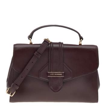 Pre Owned Michael Kors Burgundy Leather Bleecker Top Handle Bag