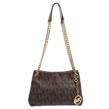 Pre Owned Michael Kors Brown Signature Coated Canvas Jet Set Tote