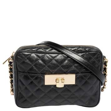 Pre Owned Michael Kors Black Quilted Leather Susannah Lock Messenger Bag