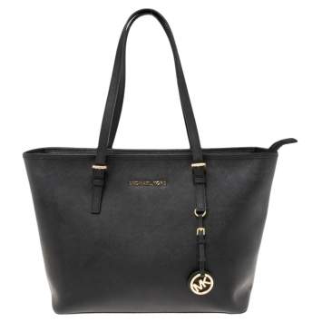 Pre Owned Michael Kors Black Saffiano Leather Jet Set Travel Tote